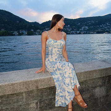 MQTIME  -  Straps Maxi Dresses For Women Fashion Sexy Streetwear Printed Sleeveless Slash Neck Sheath Long Vestidos Robes Female Slim Fit